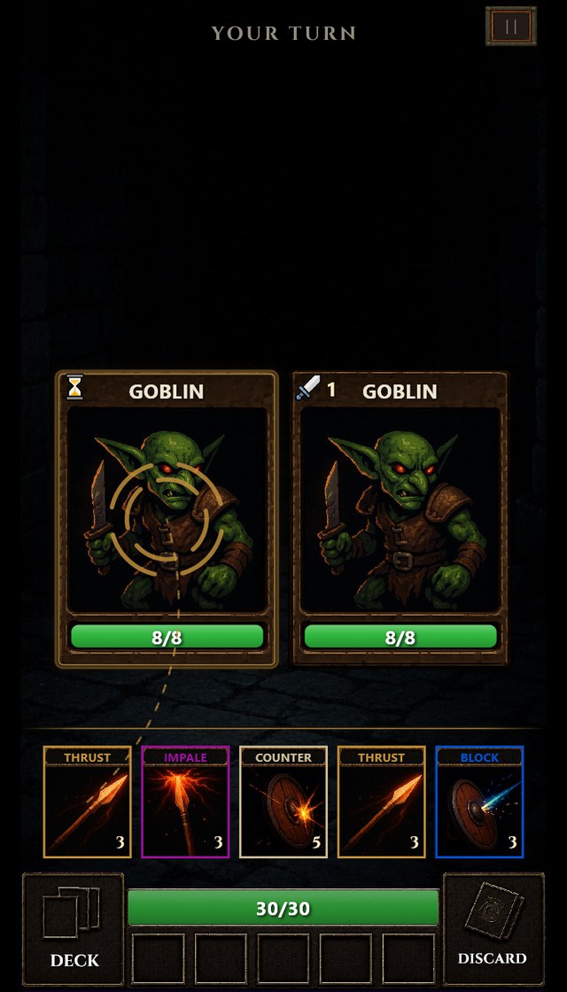 Weapon-driven card hand in combat